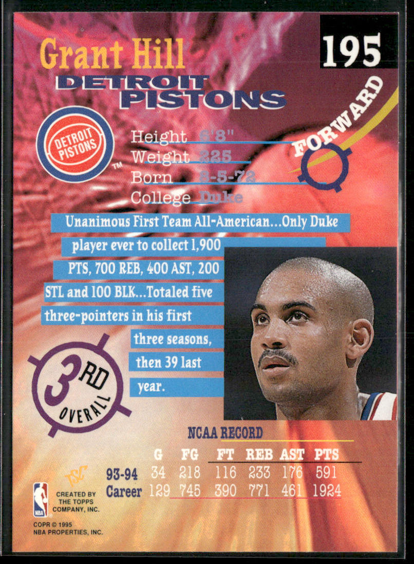 Grant Hill 1994-95 Stadium Club #195 Detroit Pistons