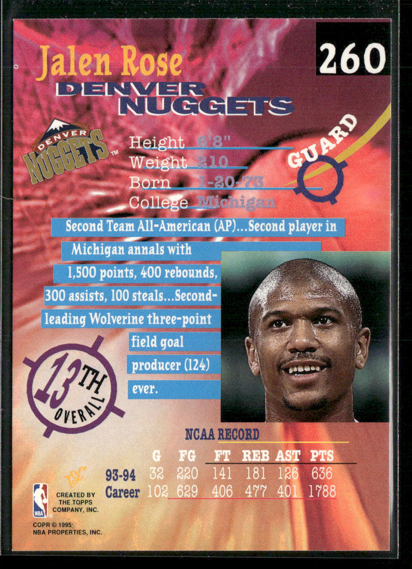 Jalen Rose 1994-95 Stadium Club #260 RC Denver Nuggets