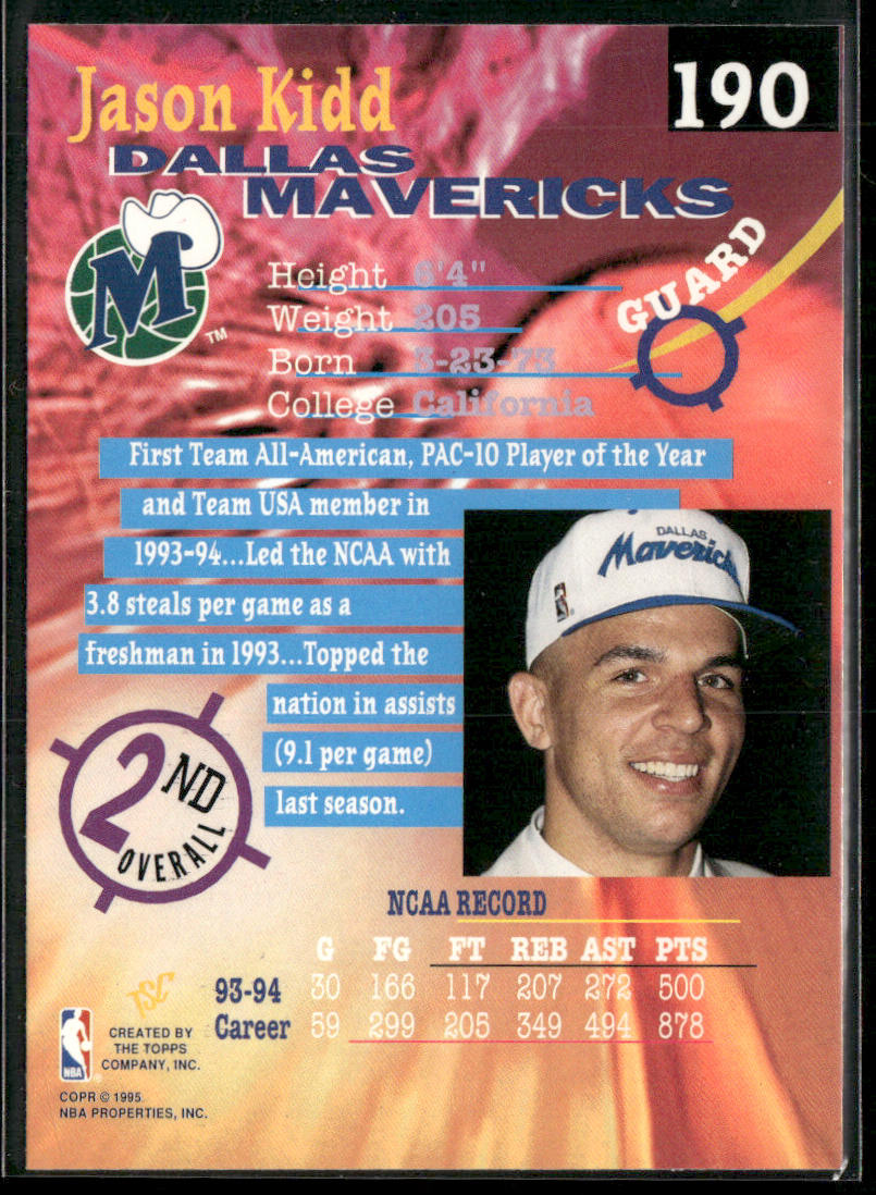 Jason Kidd 1994-95 Stadium Club #190 Dallas Mavericks