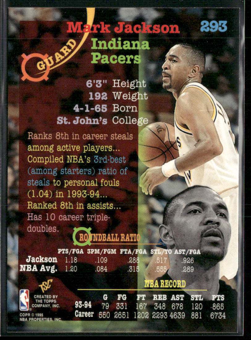 Mark Jackson 1994-95 Stadium Club #293 Indiana Pacers