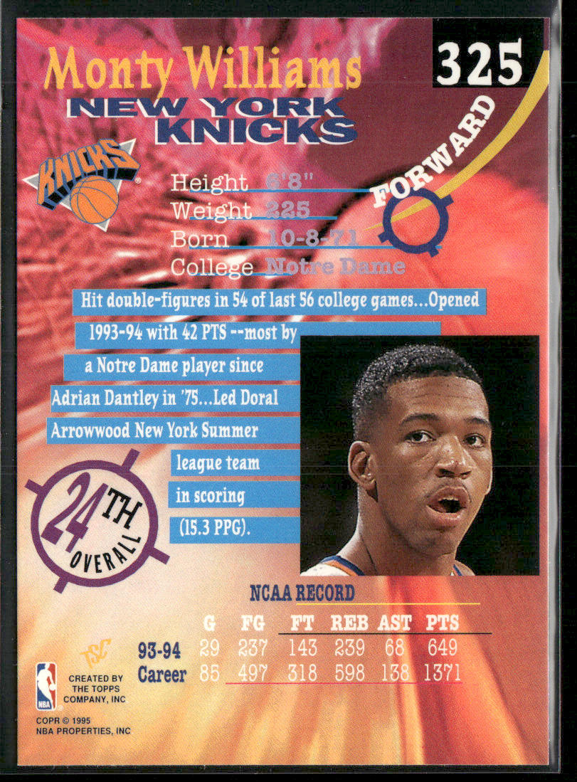 Monty Williams 1994-95 Stadium Club #325 RC New York Knicks
