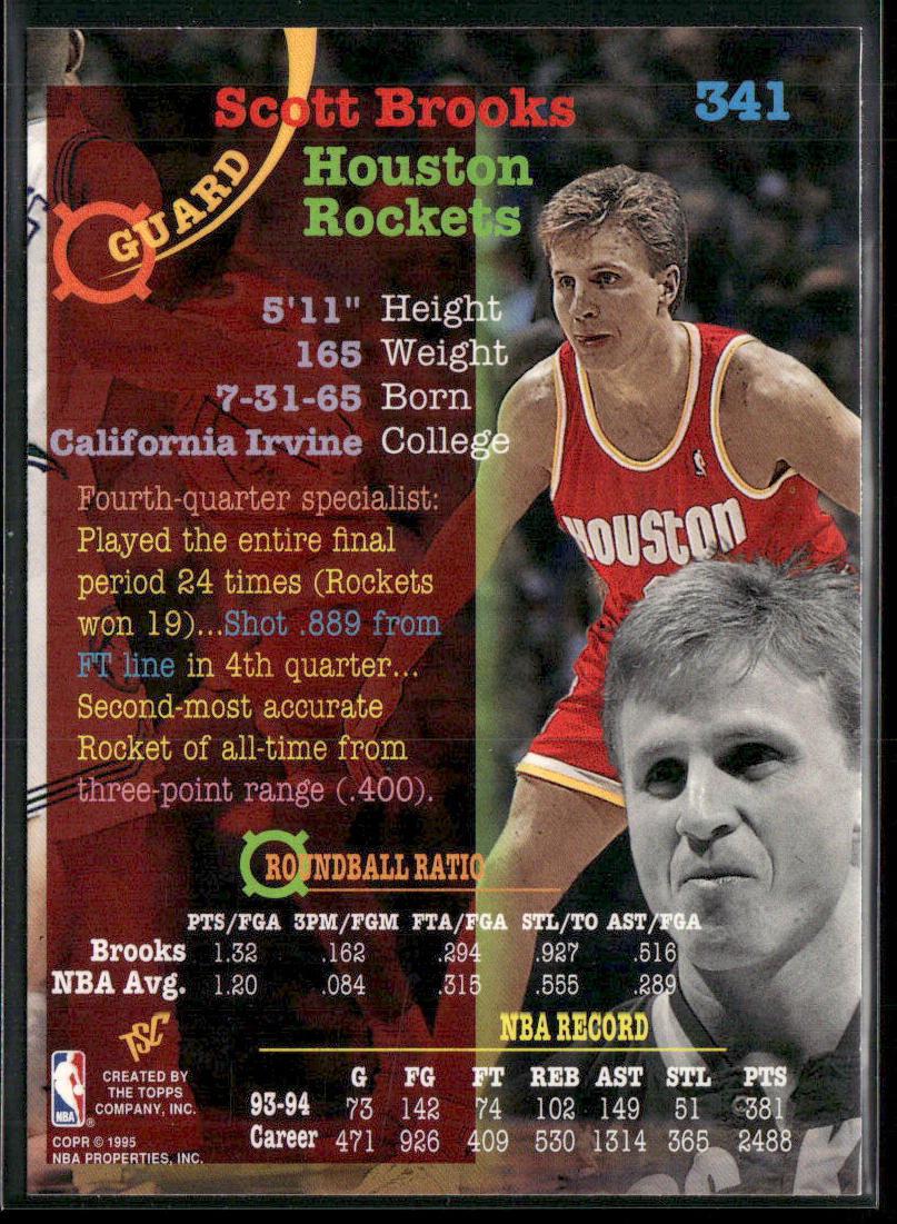 Scott Brooks 1994-95 Stadium Club #341 Houston Rockets