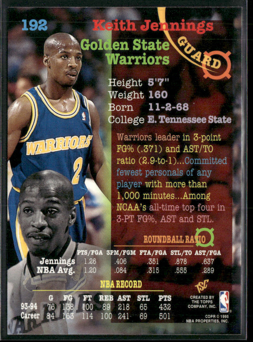 Keith Jennings 1994-95 Stadium Club #192 Golden State Warriors