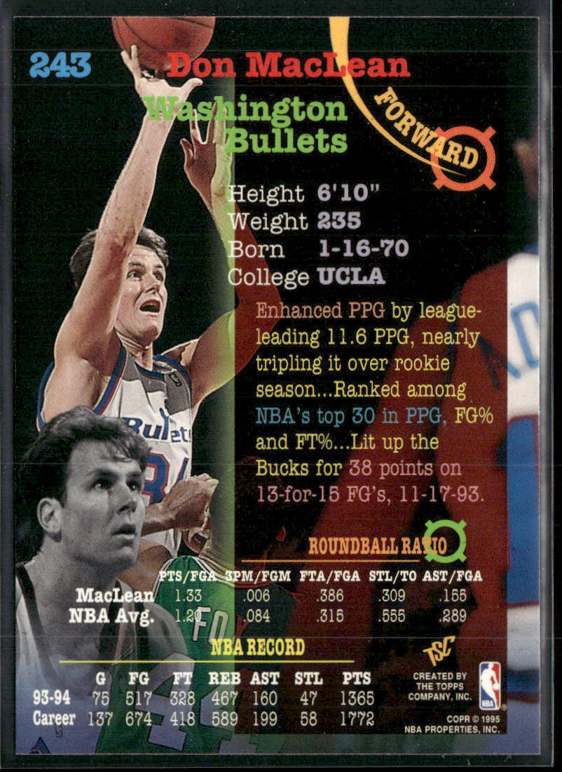 Don MacLean 1994-95 Stadium Club #243 Washington Bullets