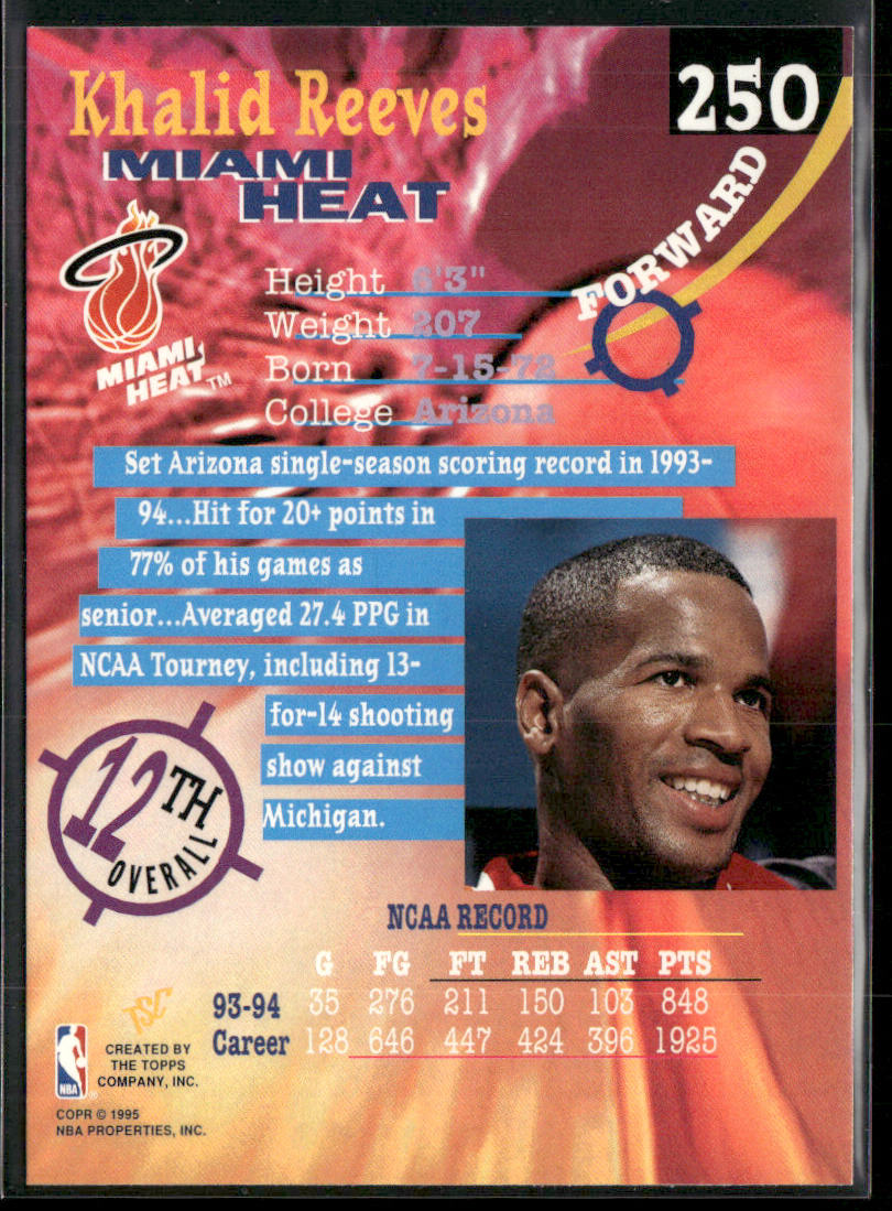 Khalid Reeves 1994-95 Stadium Club #250 RC Miami Heat
