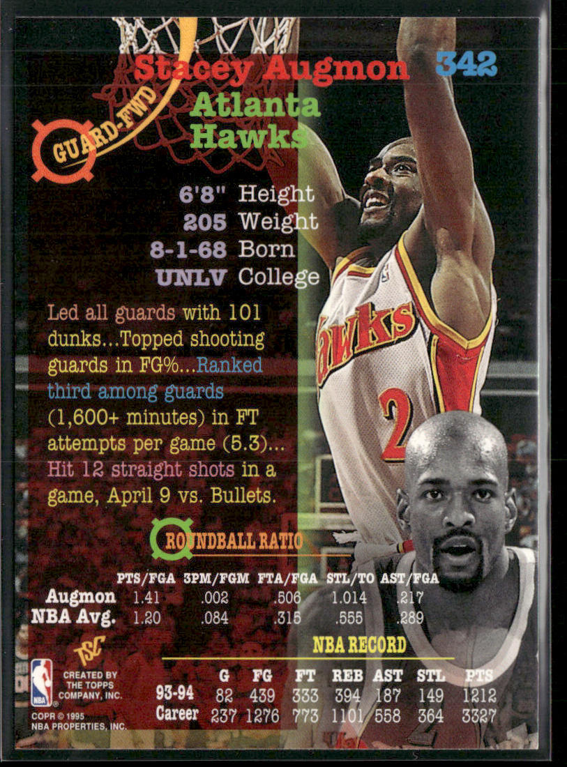 Stacey Augmon 1994-95 Stadium Club #342 Atlanta Hawks