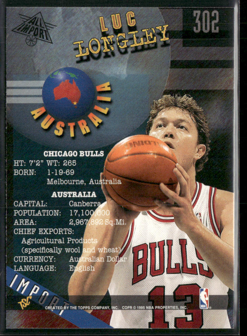 Luc Longley 1994-95 Stadium Club #302 Chicago Bulls