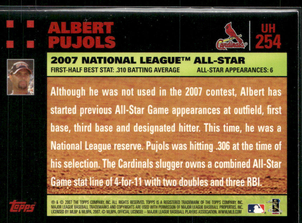 Albert Pujols 2007 Topps Updates & Highlights Red Back #UH254 Cardinals