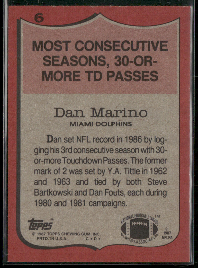 Dan Marino 1987 Topps #6c Miami Dolphins
