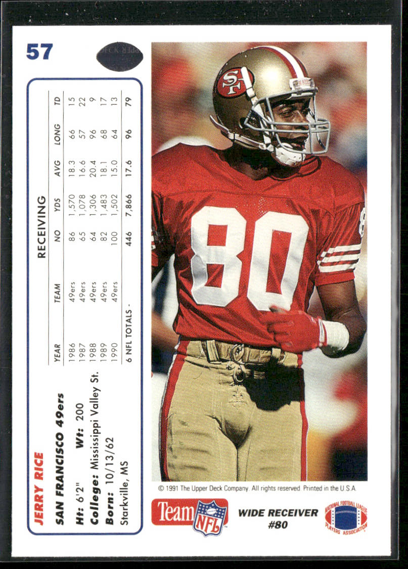 Jerry Rice 1991 Upper Deck #57c San Francisco 49ers back