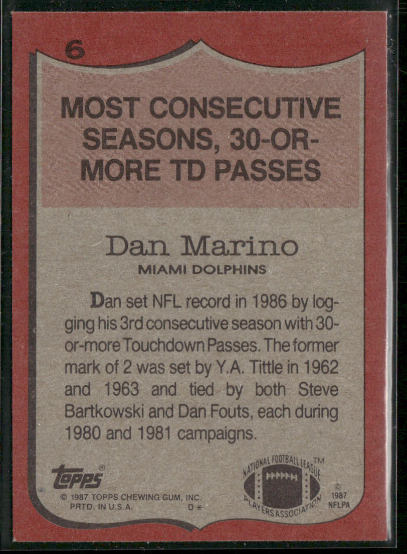Dan Marino 1987 Topps #6c Miami Dolphins back