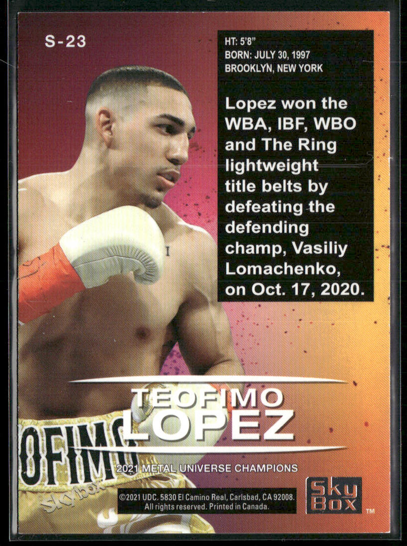 Teofimo Lopez 2021 SkyBox Metal Universe Champions Skybox Premium #S-23 back