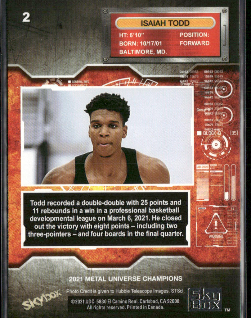 Isaiah Todd 2021 SkyBox Metal Universe Champions #2