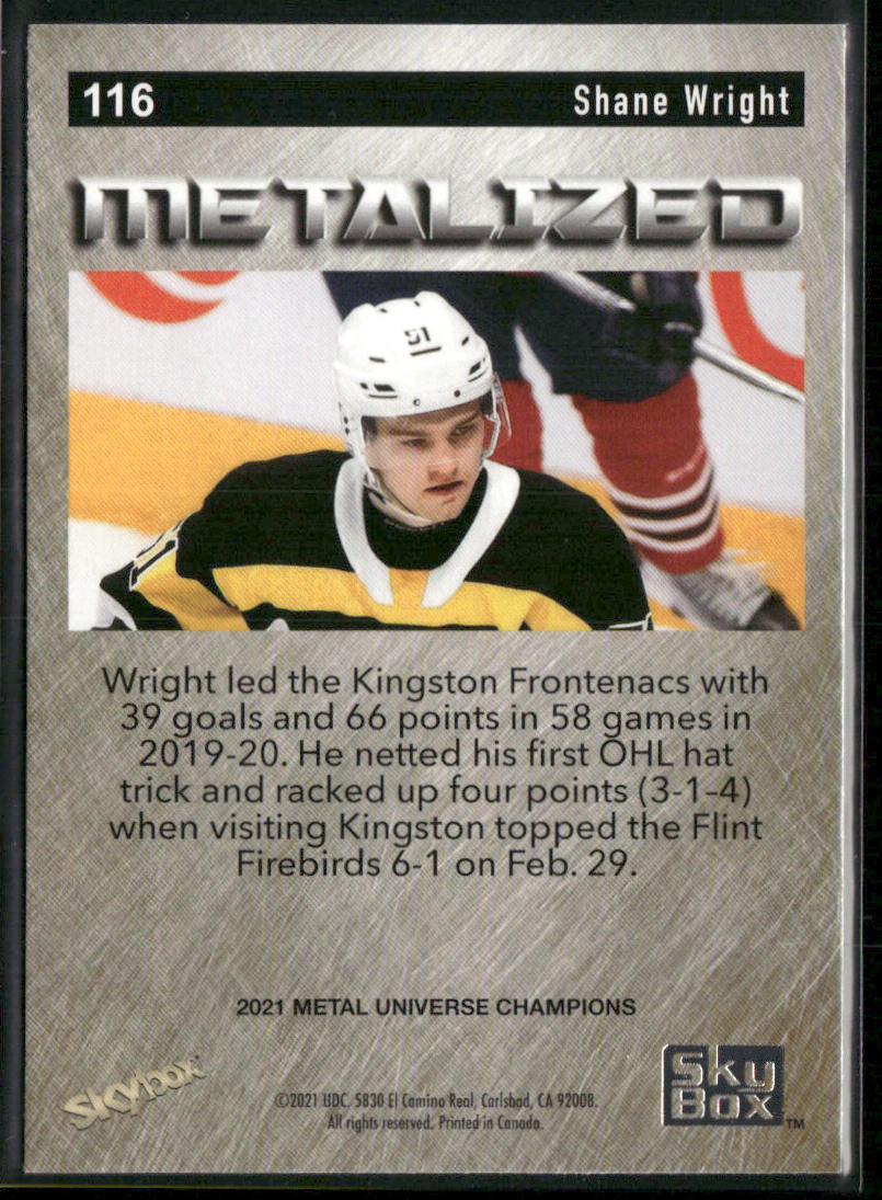 Shane Wright 2021 SkyBox Metal Universe Champions #116 back