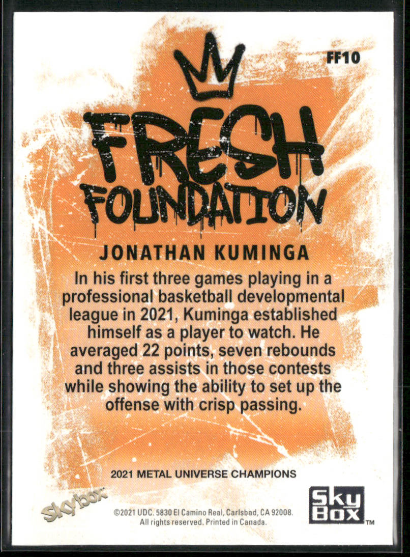 Jonathan Kuminga 2021 SkyBox Metal Universe Champions Fresh Foundation #FF10 back