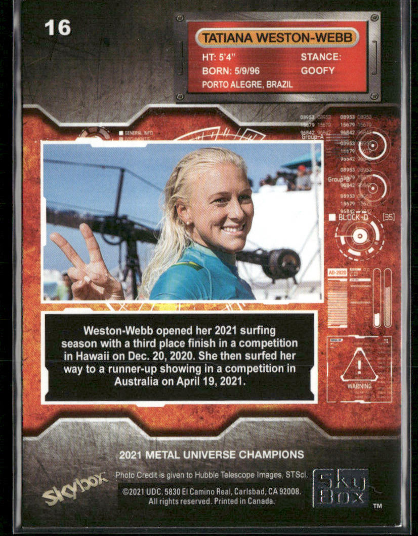 Tatiana Weston-Webb 2021 SkyBox Metal Universe Champions #16 back