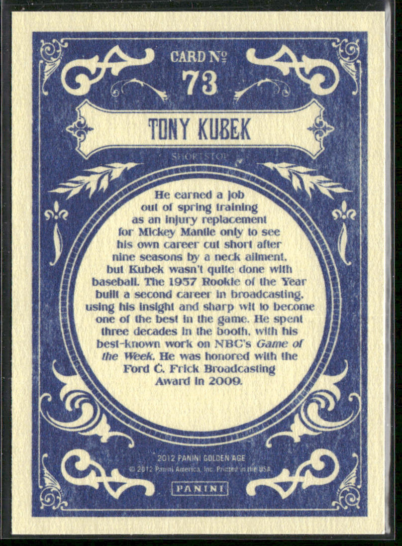 Tony Kubek 2012 Panini Golden Age #73 New York Yankees