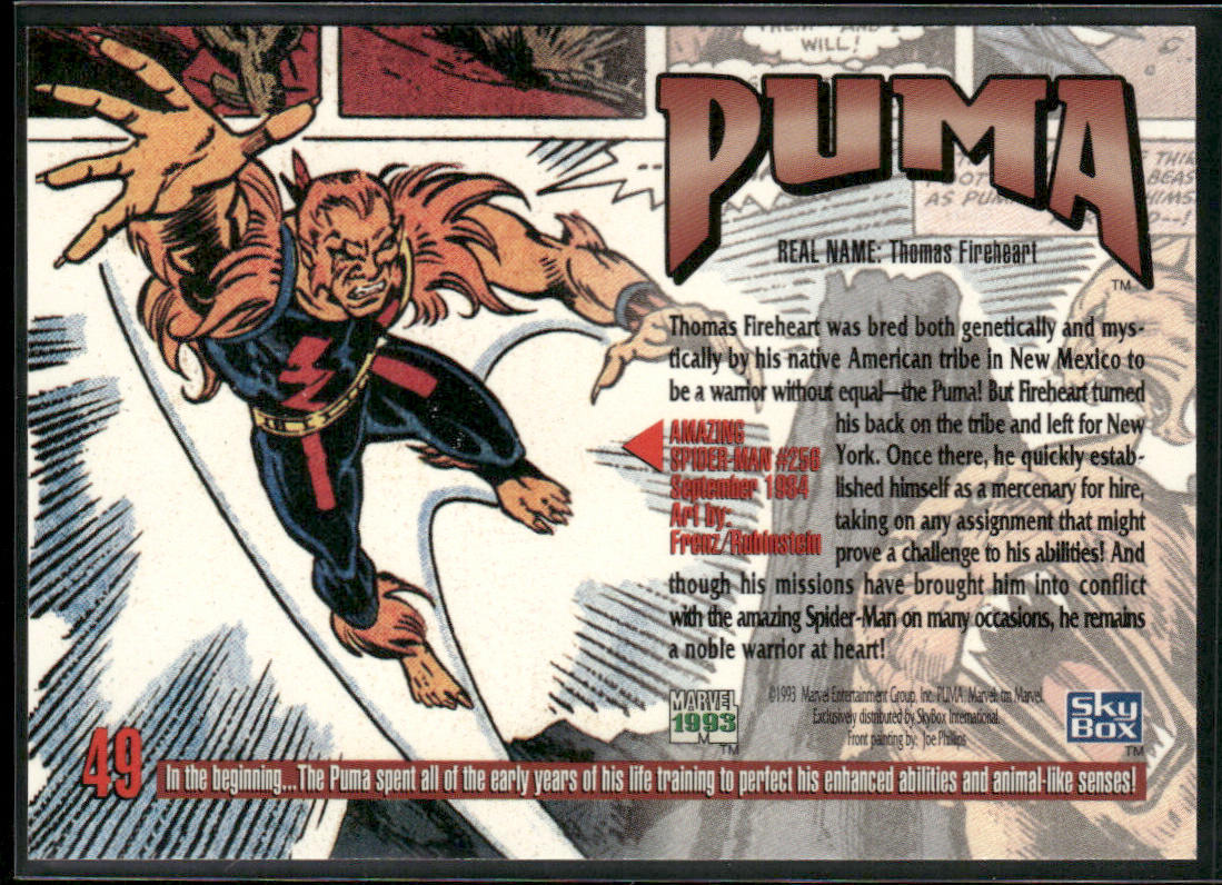Puma 1993 SkyBox Marvel Masterpieces #49