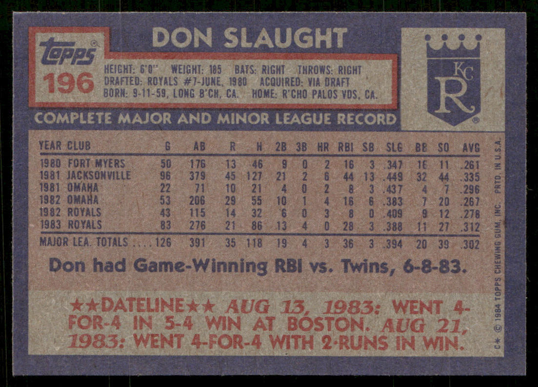 Don Slaught 1984 Topps #196 Kansas City Royals