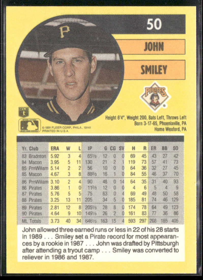 John Smiley 1991 Fleer #50 Pittsburgh Pirates