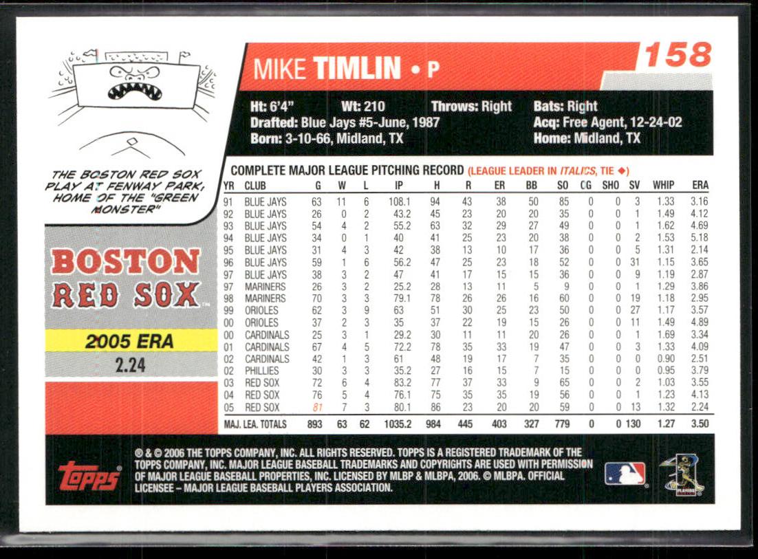 Mike Timlin 2006 Topps #158 Boston Red Sox