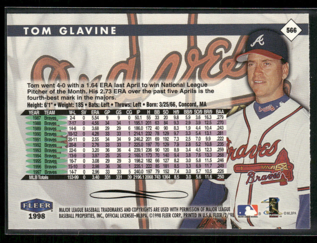 Tom Glavine 1998 Fleer Tradition #566 Atlanta Braves