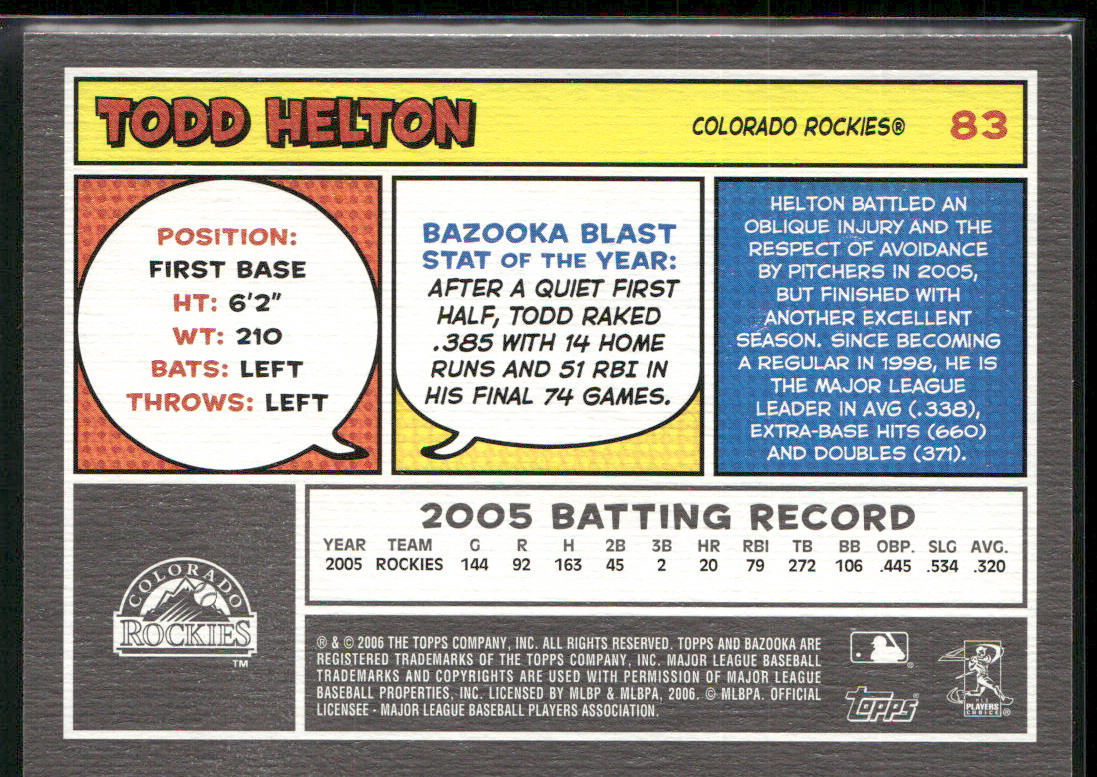 Todd Helton 2006 Bazooka #83 Colorado Rockies