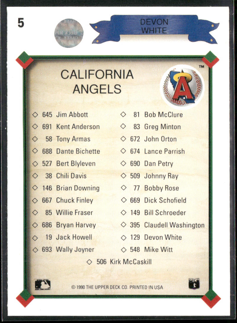 Devon White 1990 Upper Deck #5 California Angels
