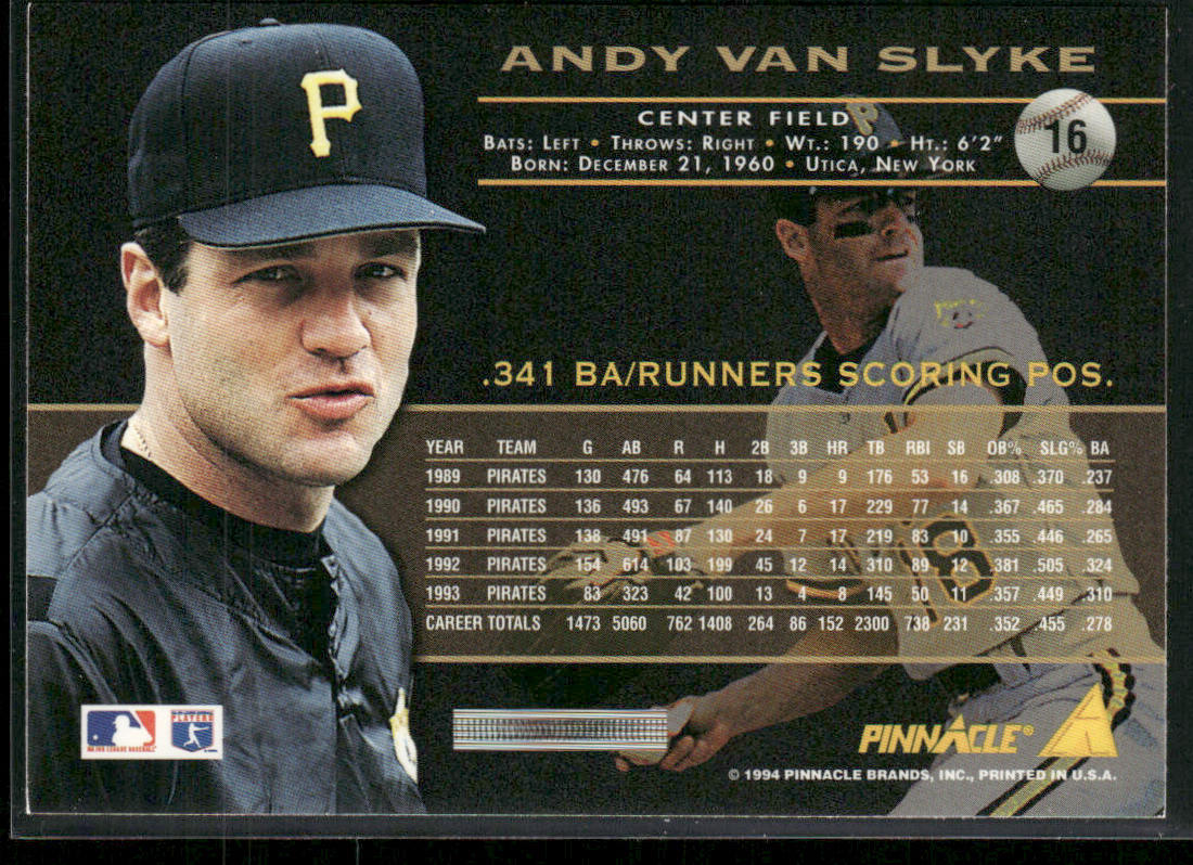 Andy Van Slyke 1994 Pinnacle #16 Pittsburgh Pirates