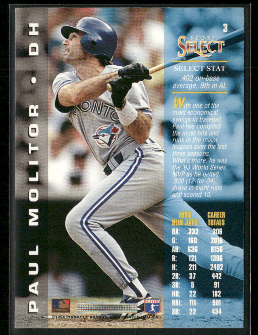 Paul Molitor 1994 Select #3 Toronto Blue Jays