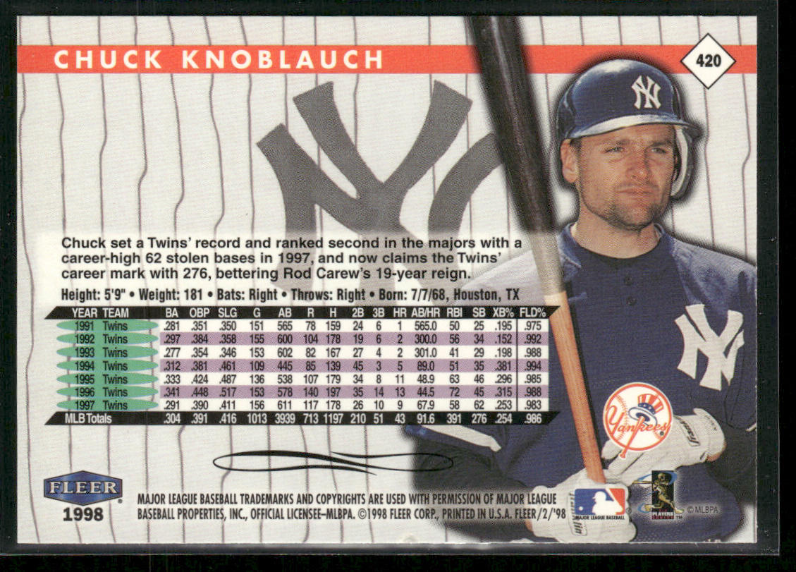 Chuck Knoblauch 1998 Fleer Tradition #420 New York Yankees