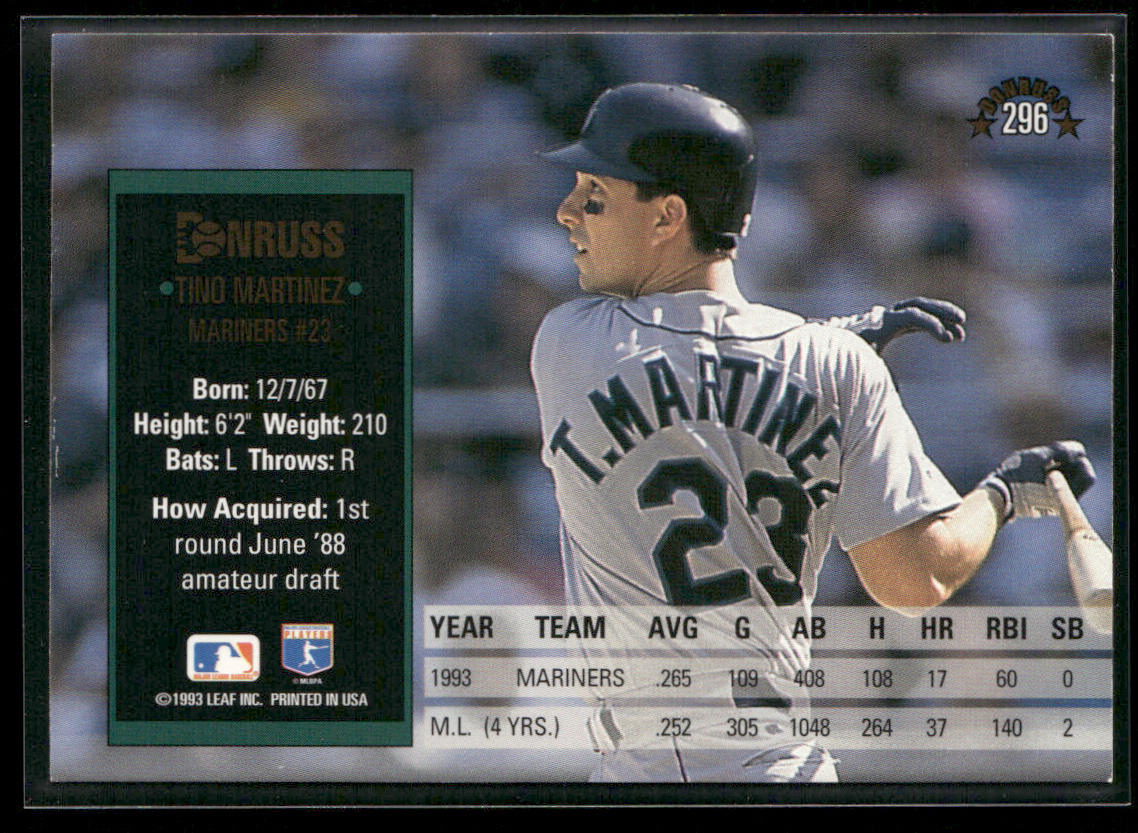 Tino Martinez 1994 Donruss #296 Seattle Mariners