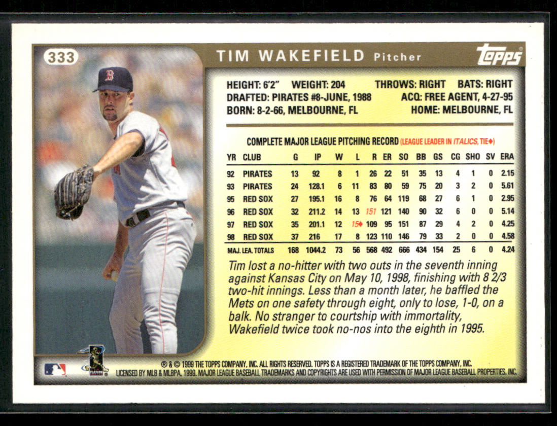 Tim Wakefield 1999 Topps #333 Boston Red Sox
