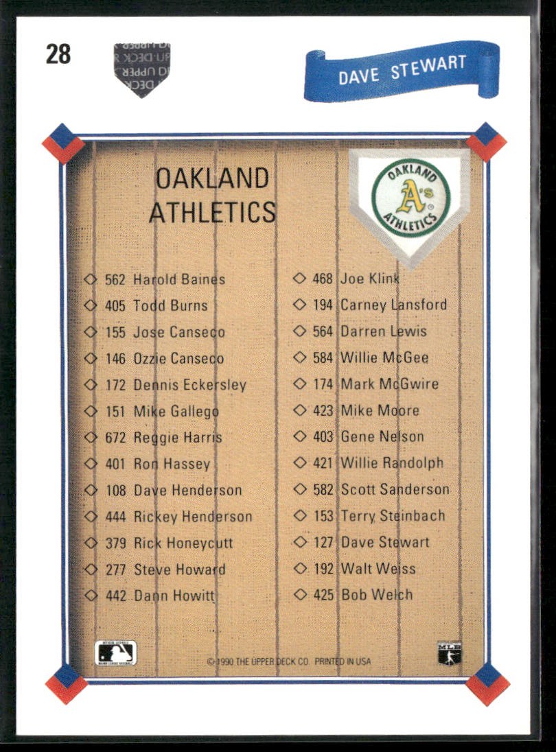 Dave Stewart 1991 Upper Deck #28c Oakland Athletics