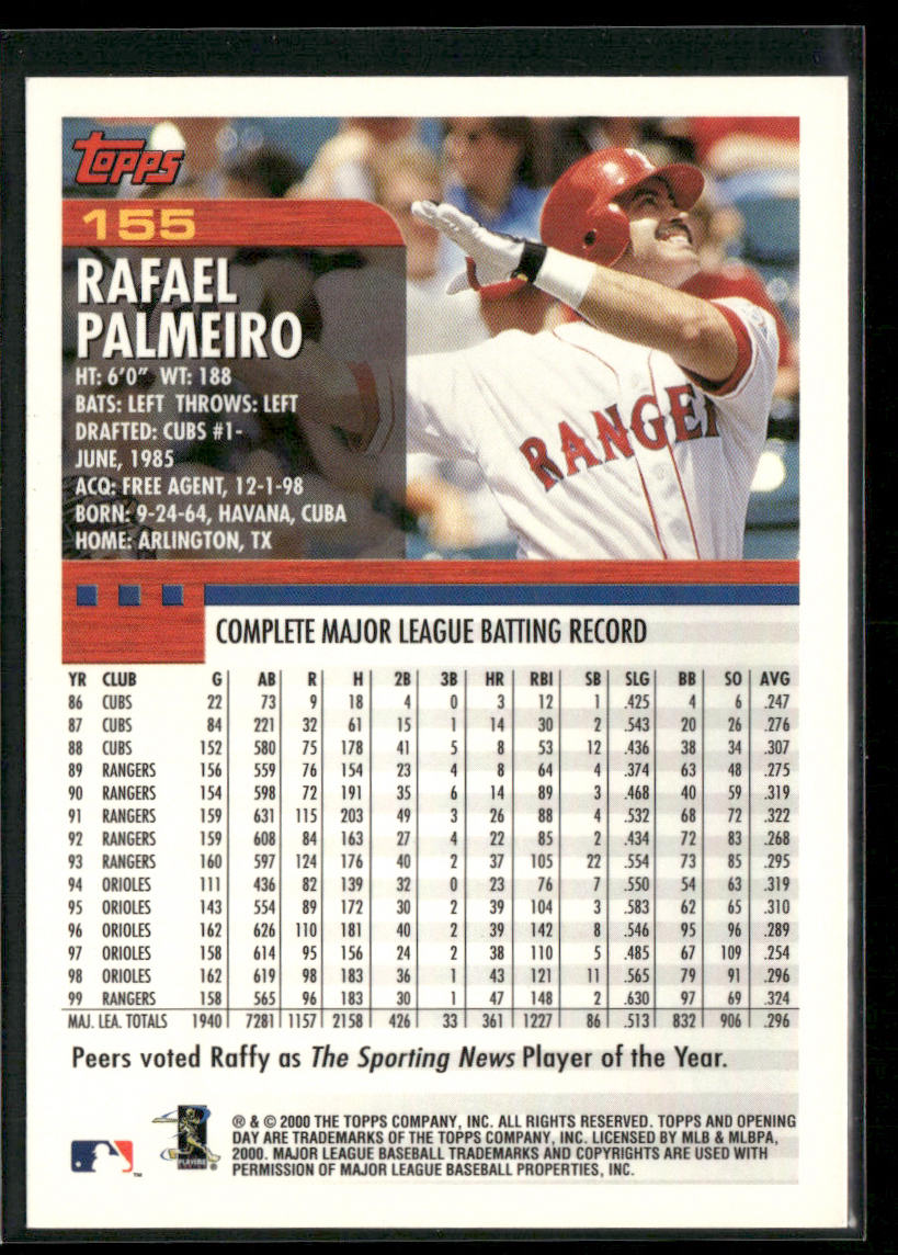 Rafael Palmeiro 2000 Topps Opening Day #155 Texas Rangers