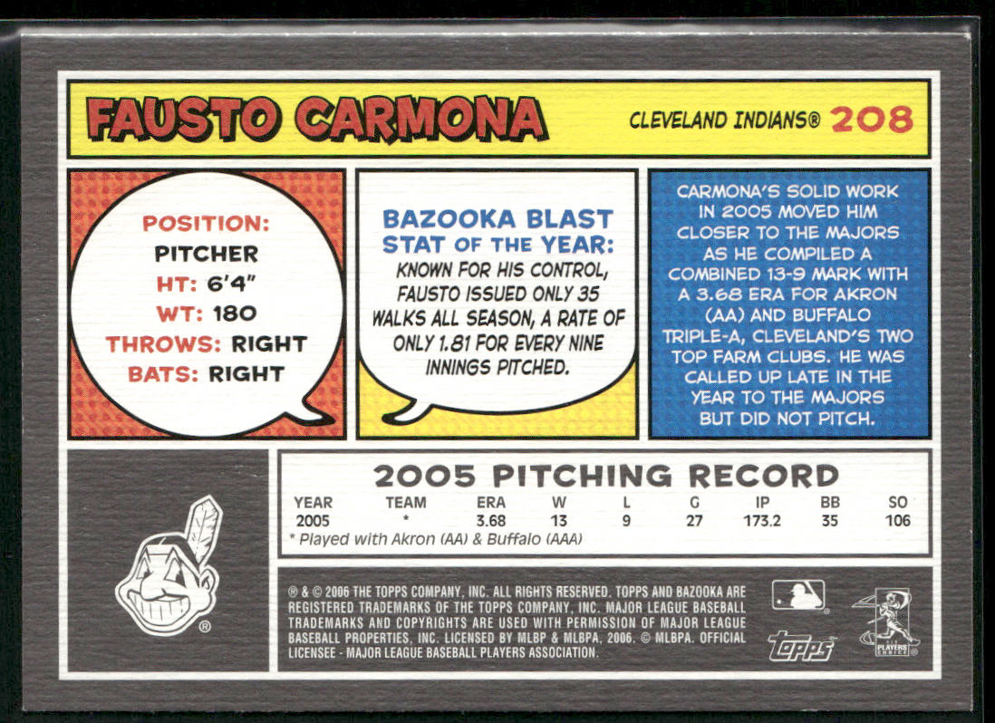 Fausto Carmona 2006 Bazooka #208 Cleveland Indians
