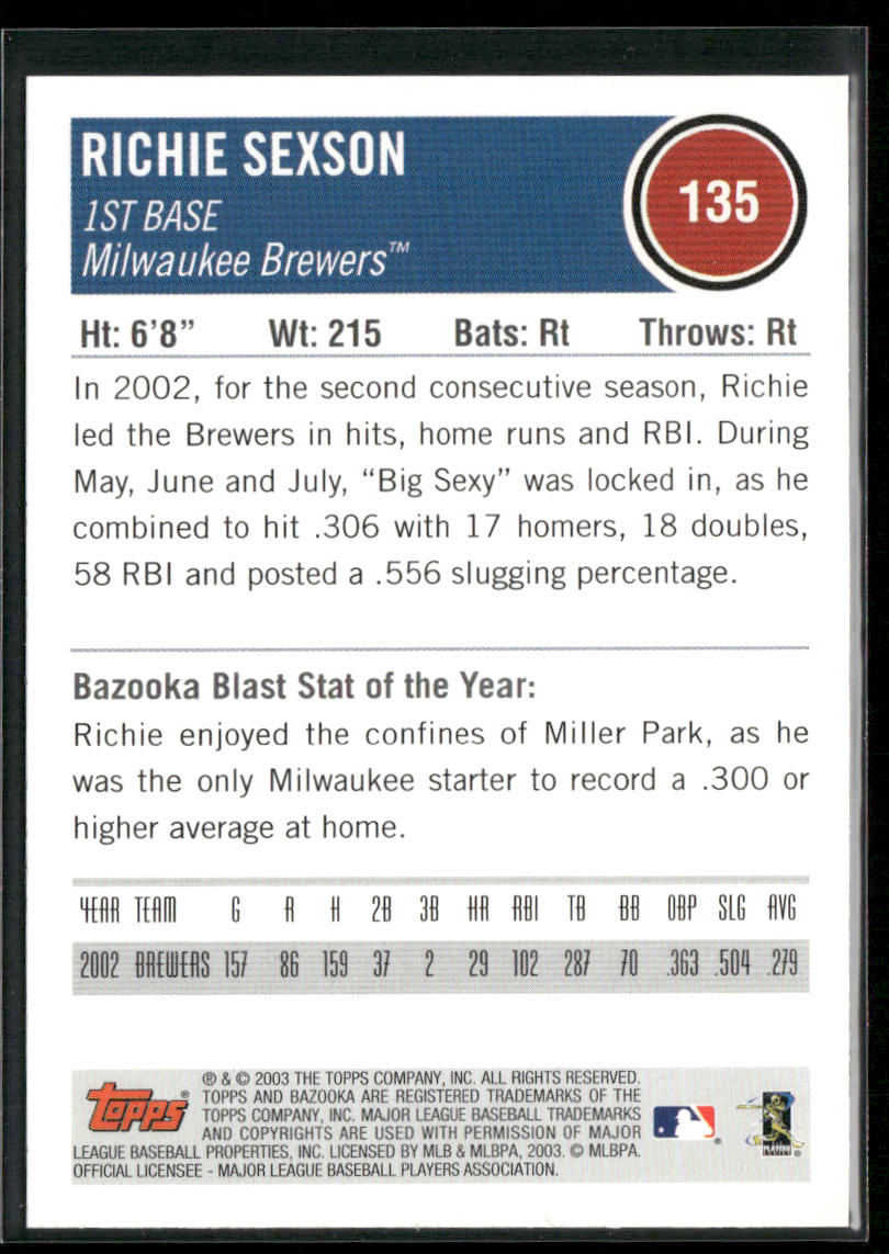 Richie Sexson 2003 Bazooka #135 Milwaukee Brewers