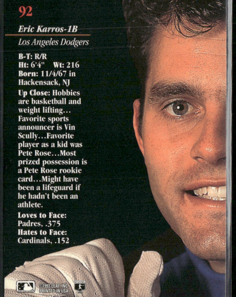 Eric Karros 1993 Studio #92 Los Angeles Dodgers