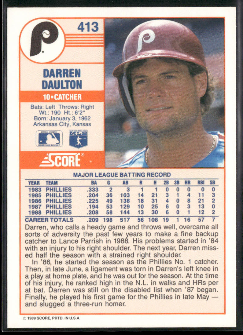 Darren Daulton 1989 Score #413 Philadelphia Phillies