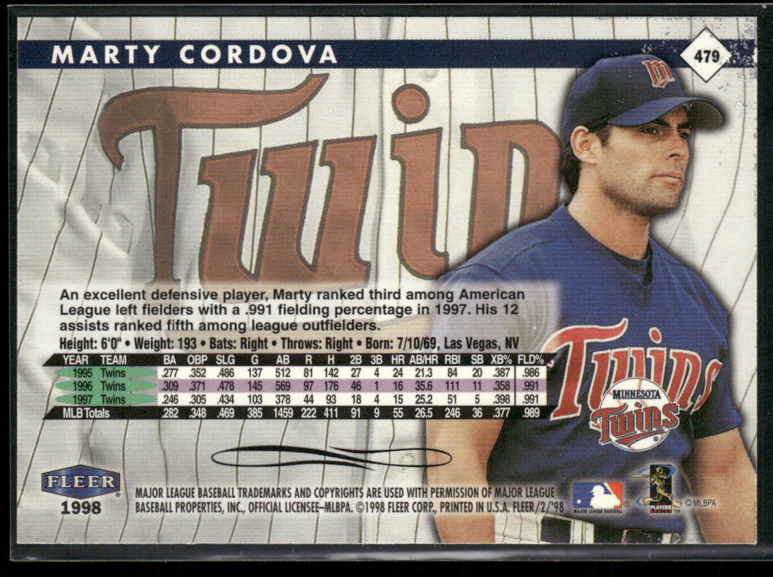 Marty Cordova 1998 Fleer Tradition #479 Minnesota Twins