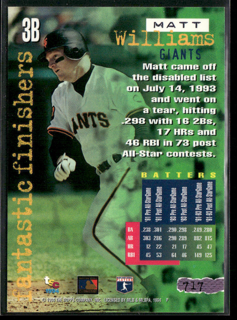 Matt Williams 1994 Stadium Club #717 San Francisco Giants