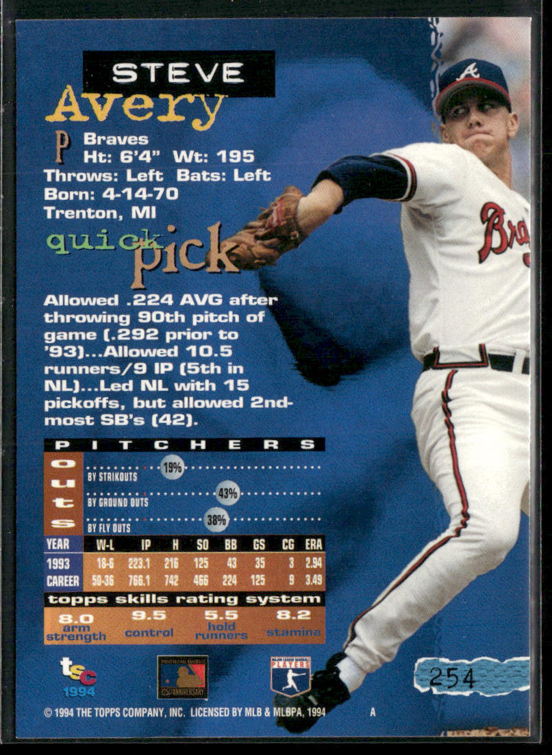 Steve Avery 1994 Stadium Club #254 Atlanta Braves