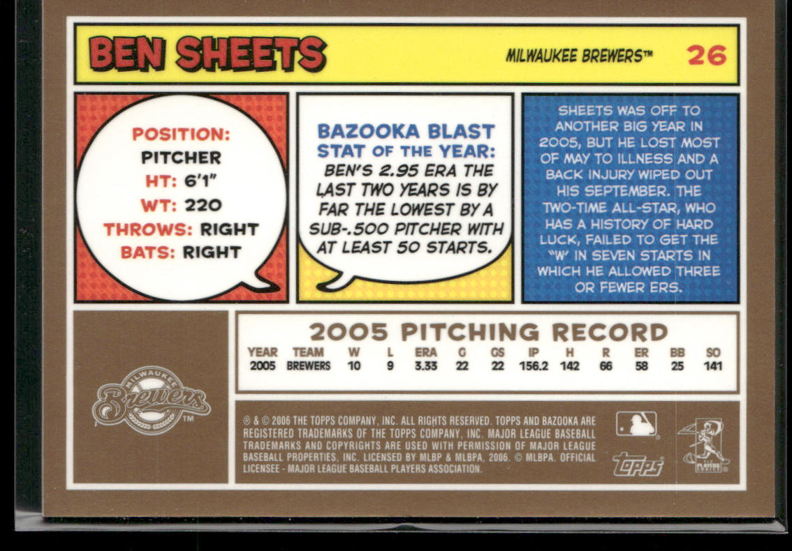 Ben Sheets 2006 Bazooka Gold Chunks #26 Milwaukee Brewers