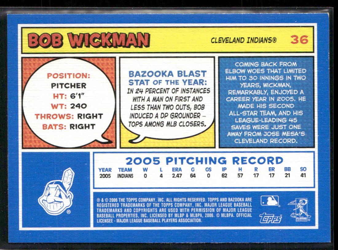 Bob Wickman 2006 Bazooka Blue Fortune #36 Cleveland Indians