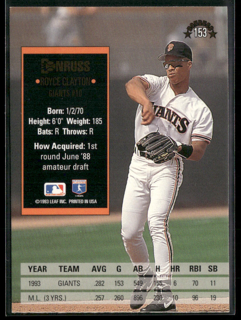 Royce Clayton 1994 Donruss #153 San Francisco Giants