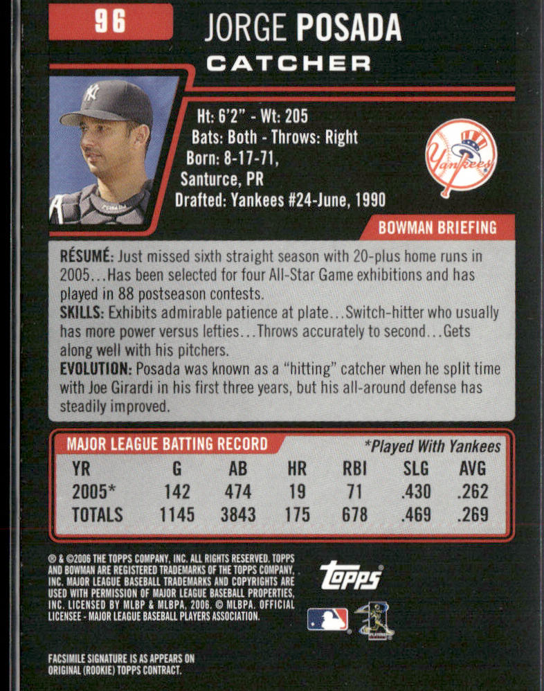 Jorge Posada 2006 Bowman #96 New York Yankees