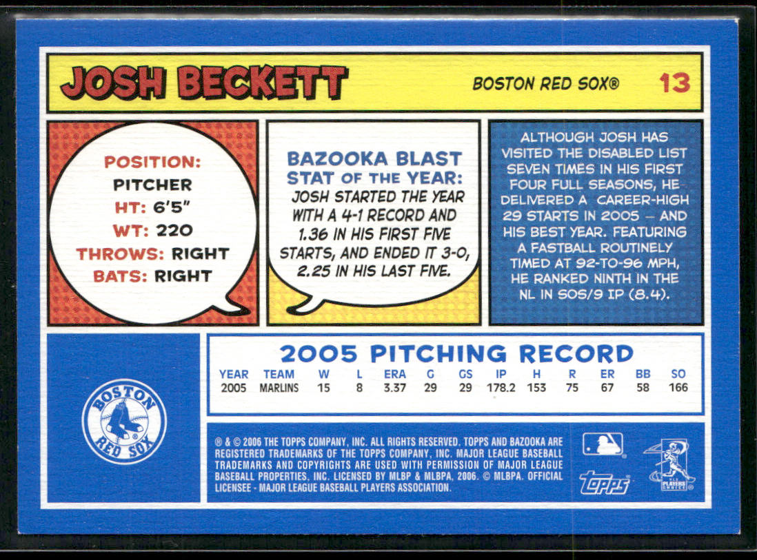 Josh Beckett 2006 Bazooka Blue Fortune #13 Boston Red Sox