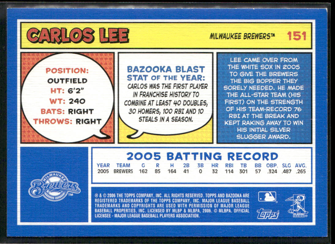 Carlos Lee 2006 Bazooka Blue Fortune #151 Milwaukee Brewers