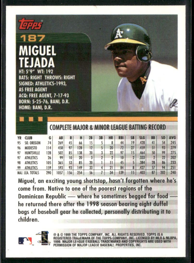Miguel Tejada 2000 Topps #187 Oakland Athletics