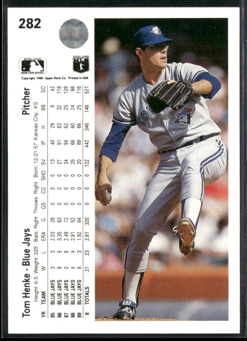 Tom Henke 1990 Upper Deck #282 Toronto Blue Jays